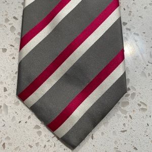 Charles Tyrwhitt gray pink & white striped silk tie